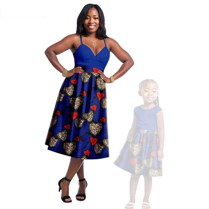 Print Dresses for Mother and Daughter Outfits Patchwork Dresses