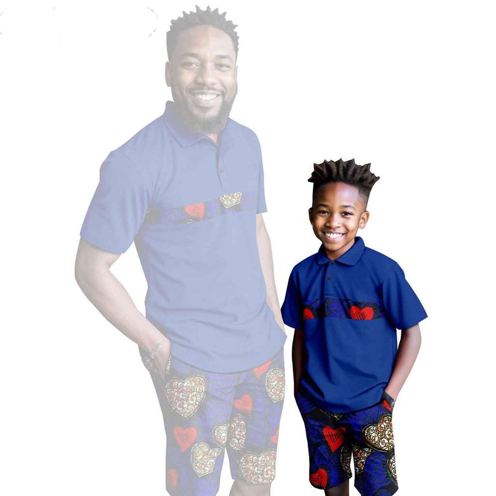 African Clothes Father and Son Print Shirt and Short Pant Sets FM001