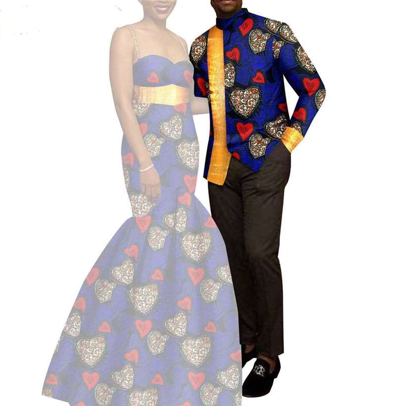 African Mermaid Print Dresses Match Men suits Sets