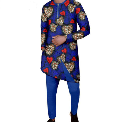 African Print Dresses Match Men Outfits Long Top and Pant Sets