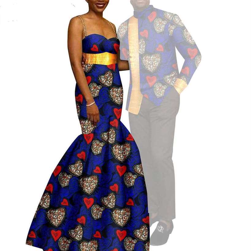 African Mermaid Print Dresses Match Men suits Sets