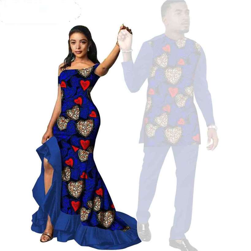 African Print Long Dresses for Women Match Men Sets