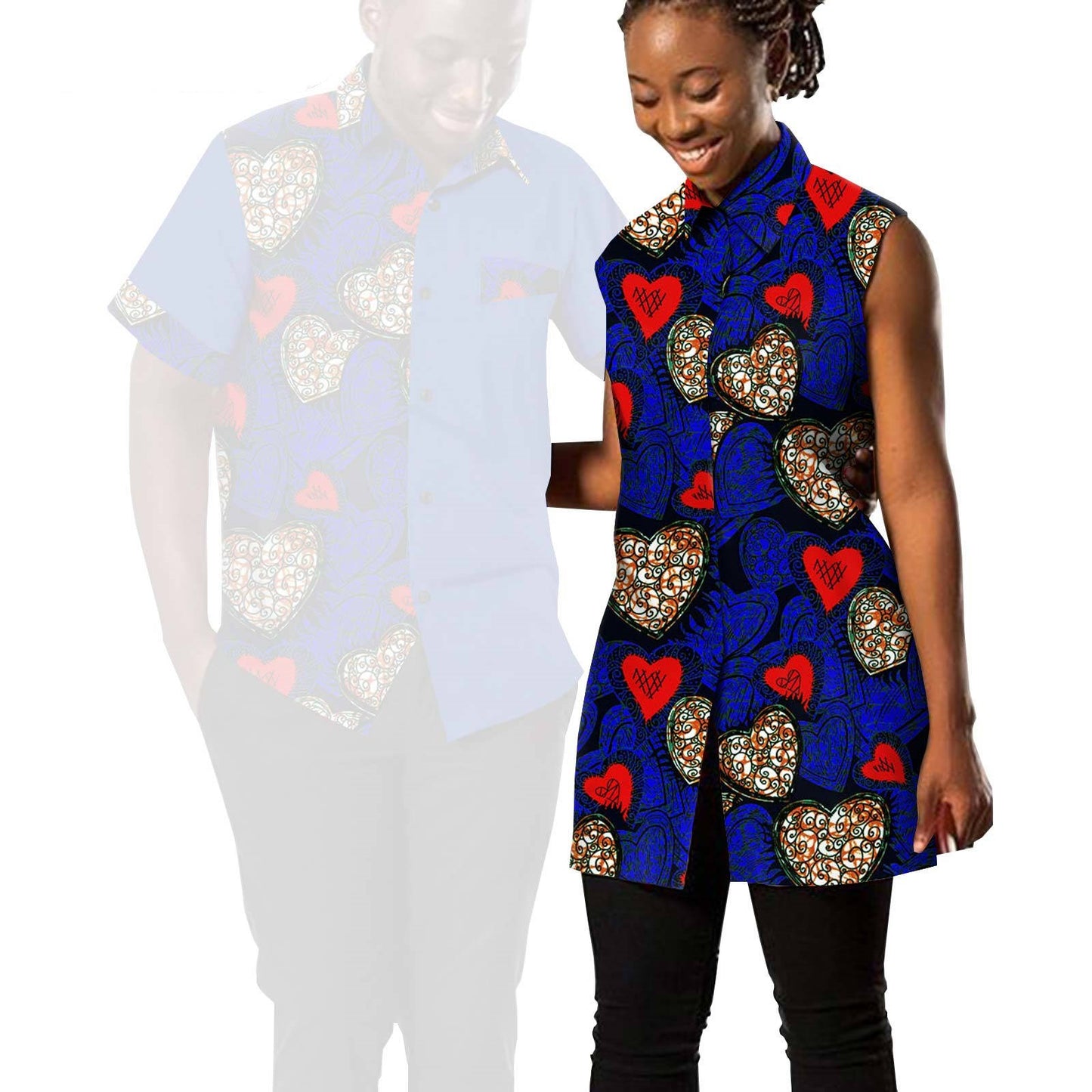 Women Print Shirts Match Men Outfits Patchwork Shirts