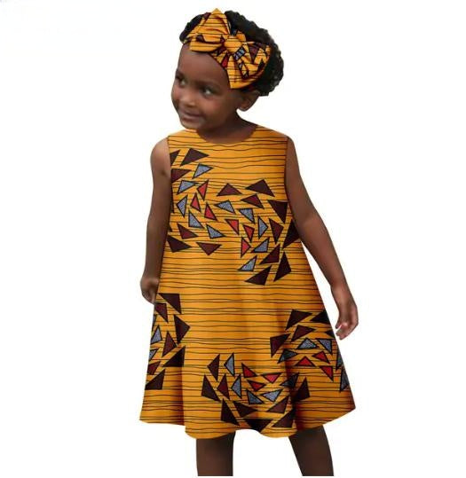 Girls African Clothes Print Dresses Summer Cotton Outfits