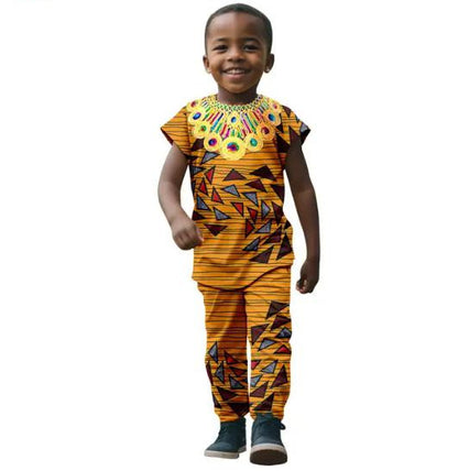 African Clothes for Kids Print Top Tee and Pant Sets KID005