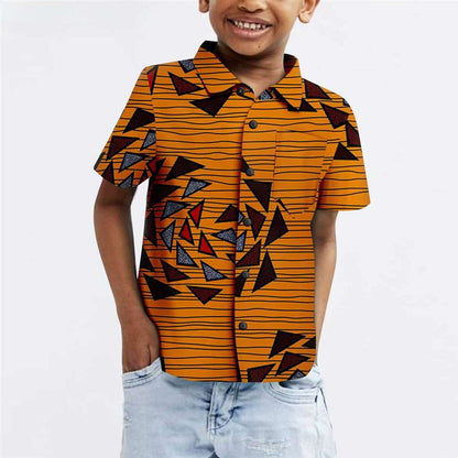 Boys Outfits Summer Casual Cotton Ankara Print Top Shirt Outerwear