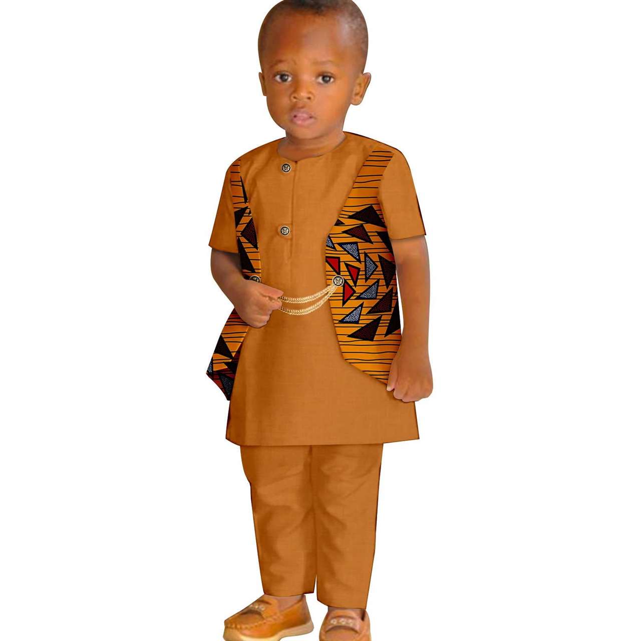 Boy Summer Print False Two-piece Suit Top and Pant Sets KID077