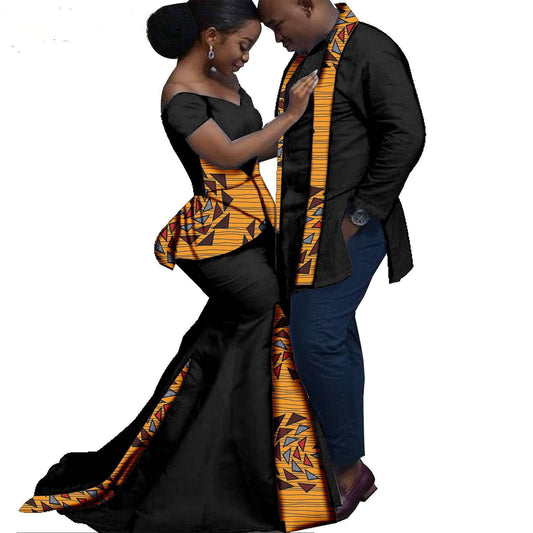 Couples African Clothes Patchwork Ankara Long Dresses Match Men sets