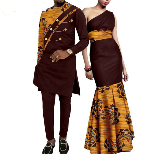 African Print Long Dresses Match Men Outfits Patchwork sets CC070