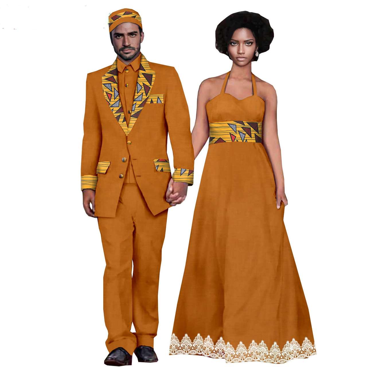 African Clothes Women Long Dresses Match Men Suits Sets