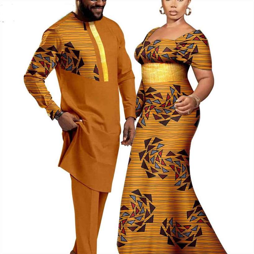 Couples Women Long Dresses Match Men Outfits Sets CC053