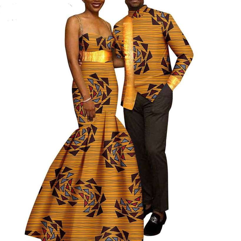 African Mermaid Print Dresses Match Men suits Sets