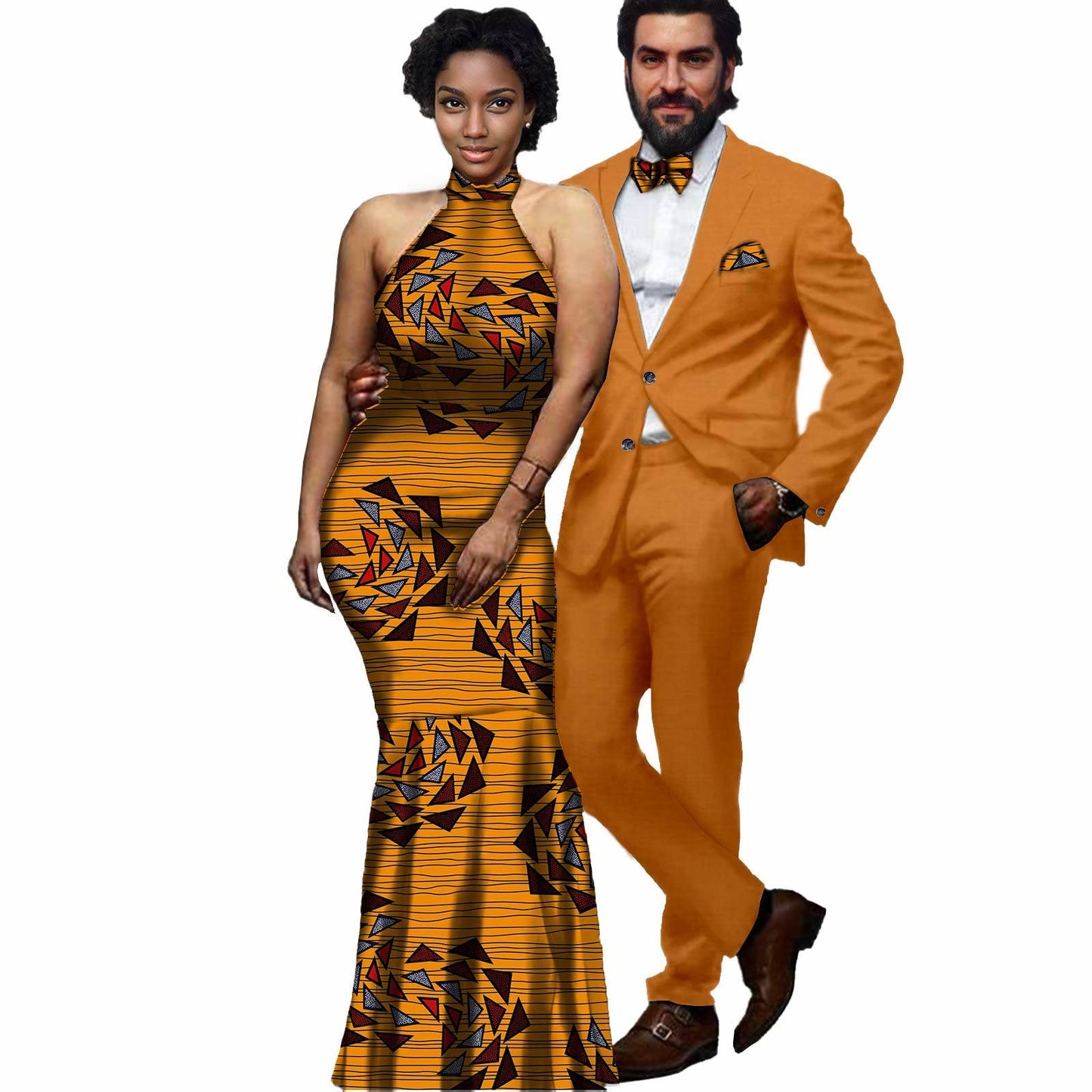 African Print Long Dresses Match Men Jackets and Pants Sets CC079