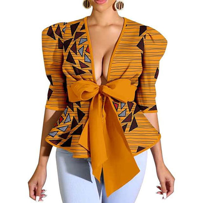 African Clothes Jacket Coat Deep V Top Casual Shirts Ankara Print