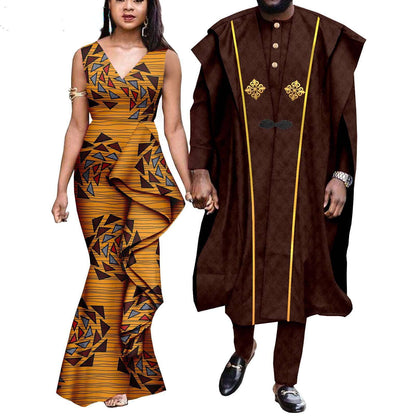 Couple Clothes African Print Women Dresses Men Outfits CC029-1