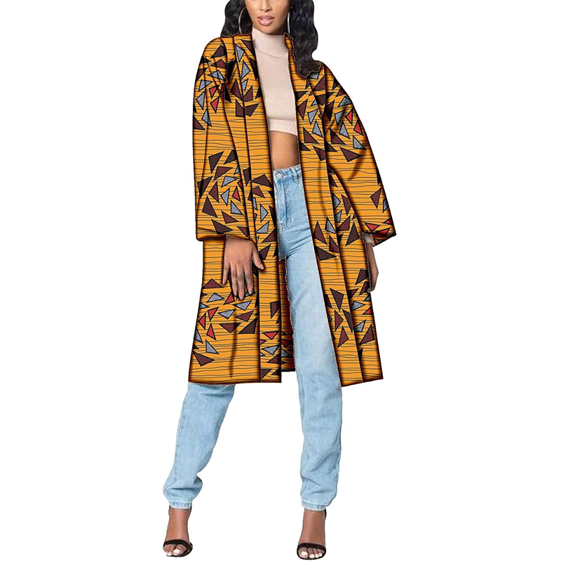 Women African Coat Open Front Long Blouse Ankara Print Jacket CJ005