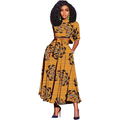 Women African Clothes Print Crop Top and Long Skirts Attire FMS008