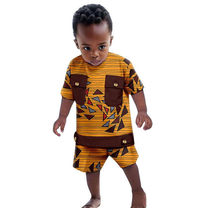 Boys Outfits Dashiki Summer Cotton Print Top and Pant Sets