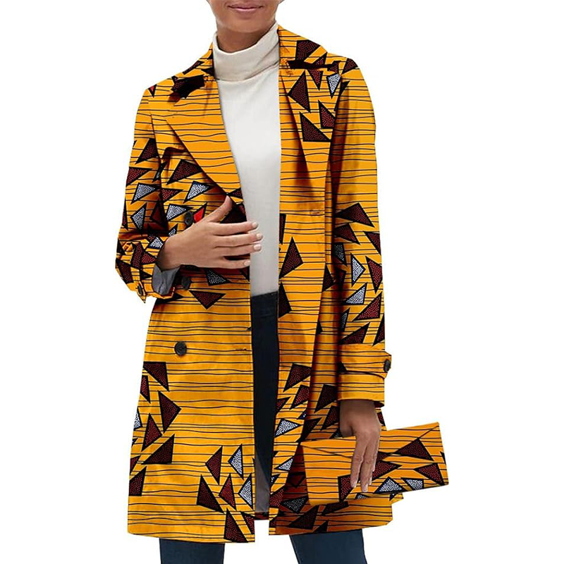 African Women Casual Coat Ankara Print Open Front Long Blazer Jacket