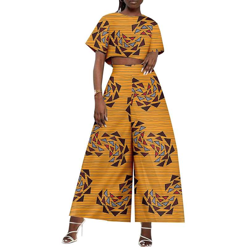 African Clothes Ankara Print Crop Top and Pants Casual Outfits