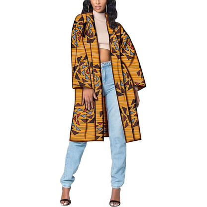 Women African Coat Open Front Long Blouse Ankara Print Jacket CJ005