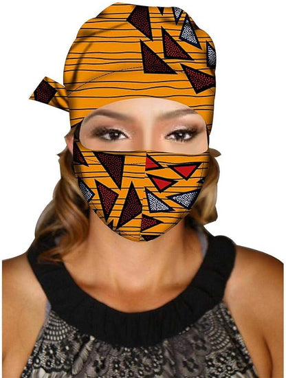 Women African Print Floral Ladies Hats African Ankara Mask