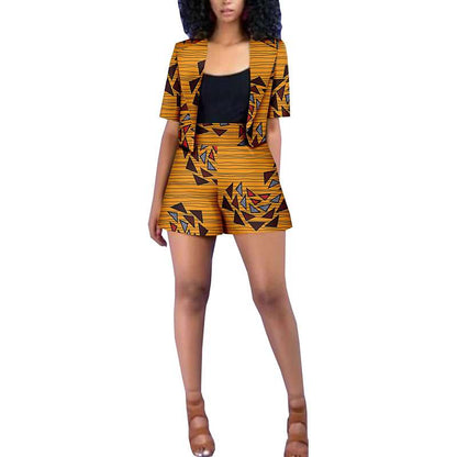 African Clothes Print Short Jackets and  Shorts Ankara Outfits