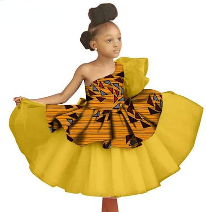 Kids African Clothes Ankara Print Voile Dresses Party