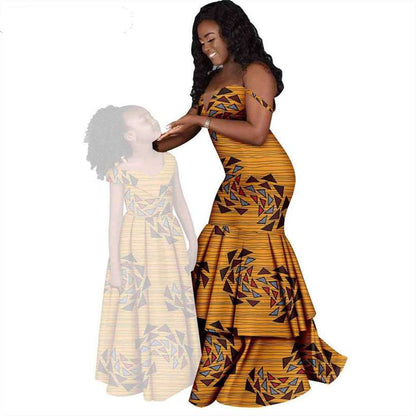 Women and Girls African Dresses Print Long Family Clothes FM005-1