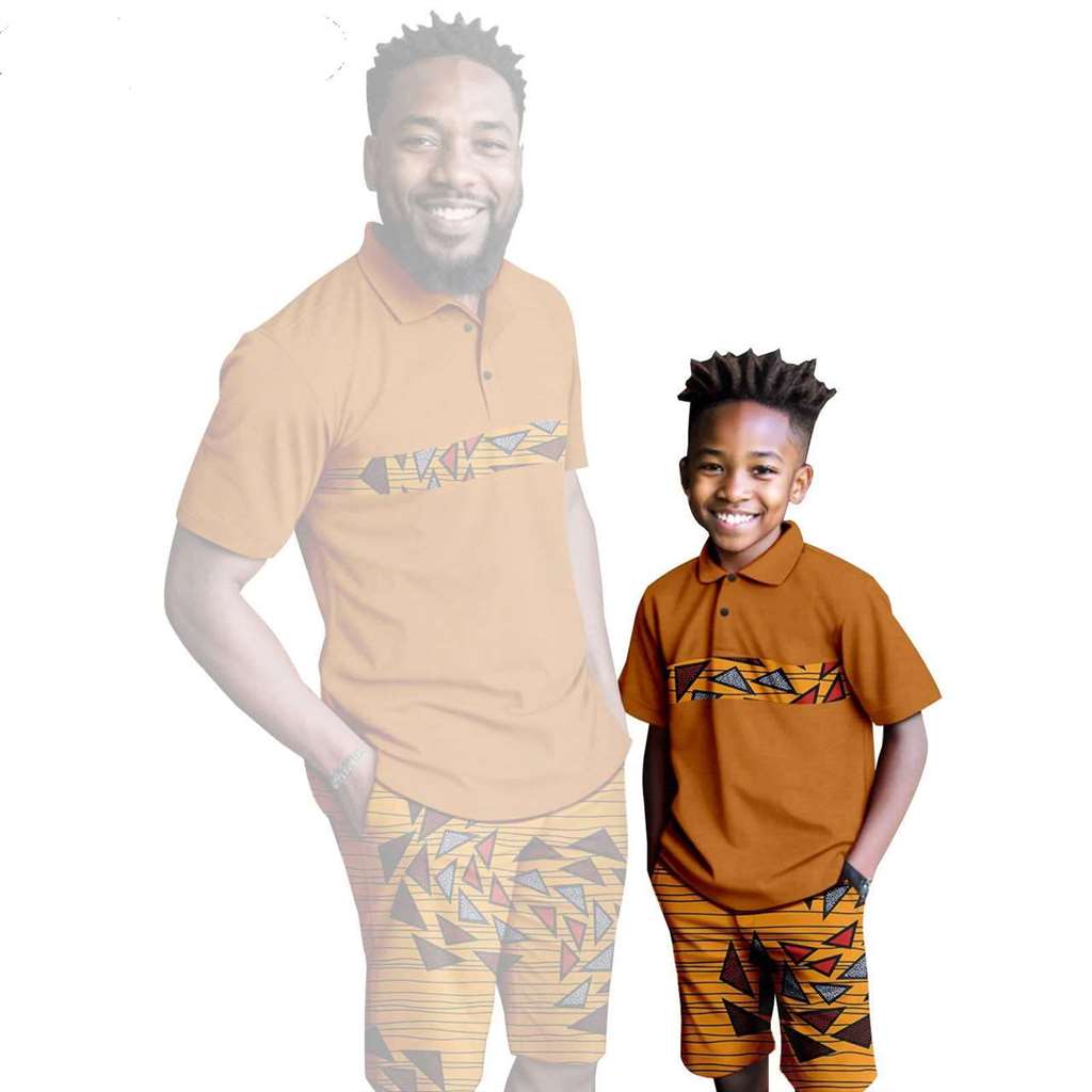 African Clothes Father and Son Print Shirt and Short Pant Sets FM001