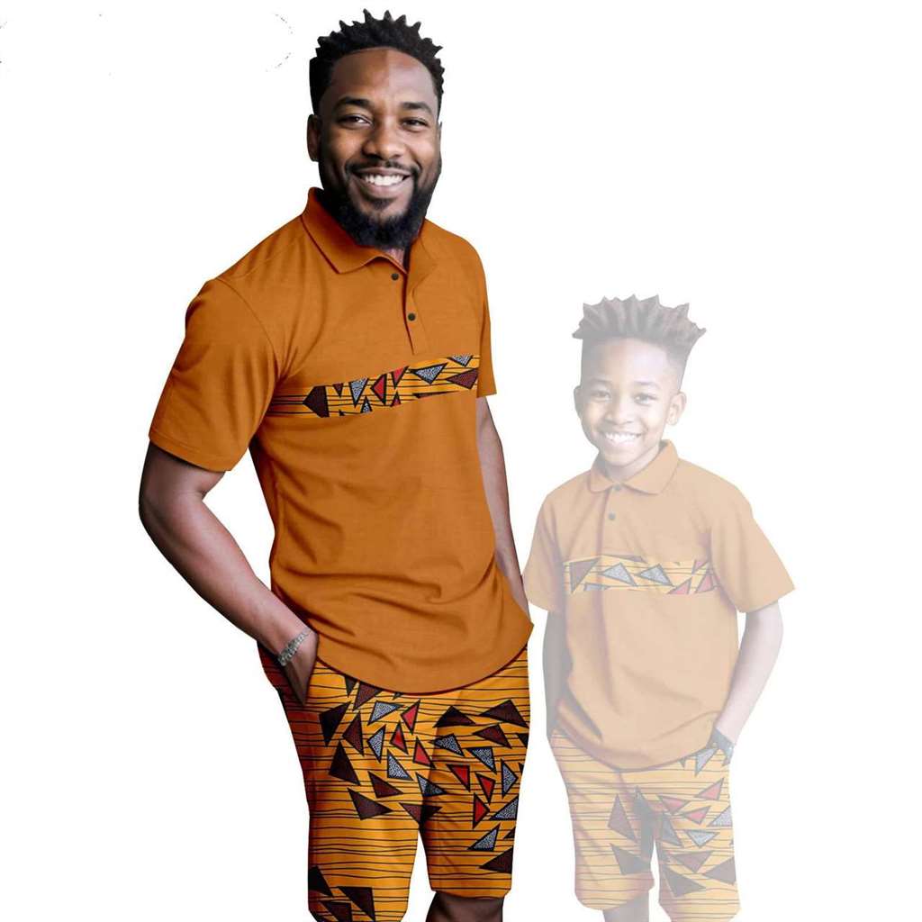 African Clothes Father and Son Print Shirt and Short Pant Sets FM001