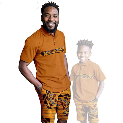 African Clothes Father and Son Print Shirt and Short Pant Sets FM001