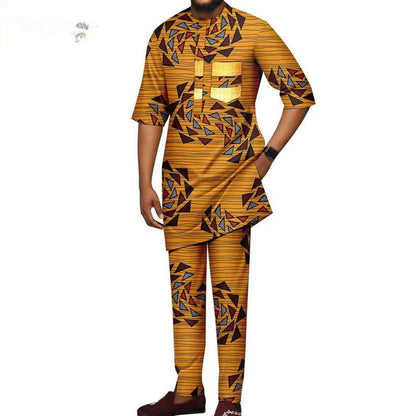 African Dresses Women Print V-neck Match Men Sets Lover CC007-1