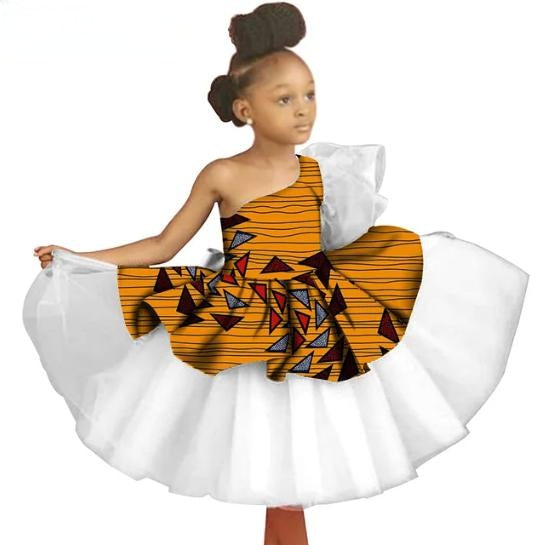 Kids African Clothes Ankara Print Voile Dresses Party