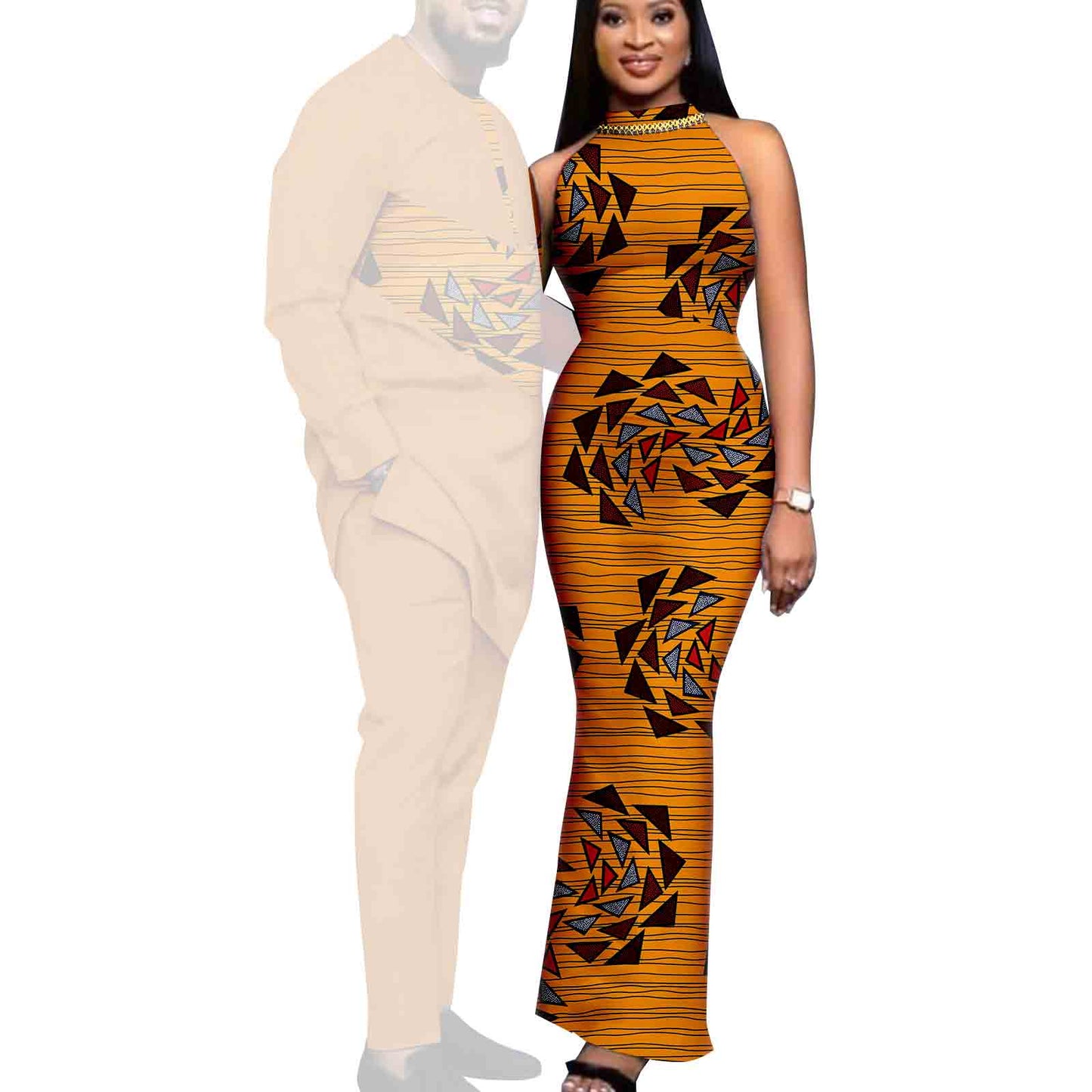 Couple African Dresses Women Matching Print Men's Sets CC031-1