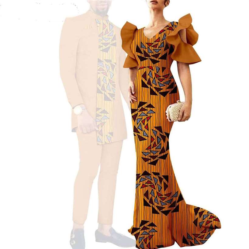 Couple Clothes Print Long Dresses Women Match Men sets CC024-2