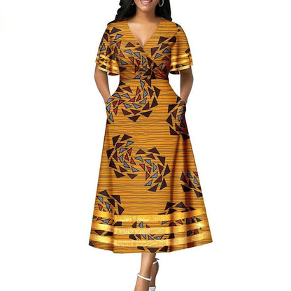 African Dresses Women Print V-neck Match Men Sets Lover CC007-1