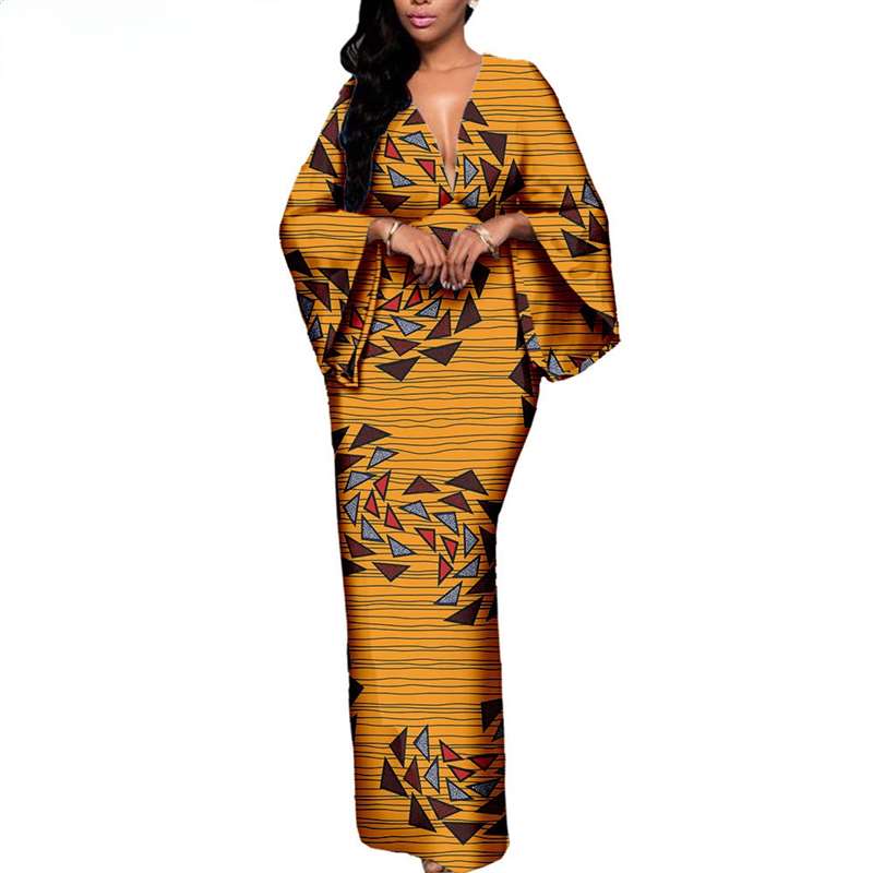 African Couple Print Deep V neck Long Women Dresses Men Sets CC002-1