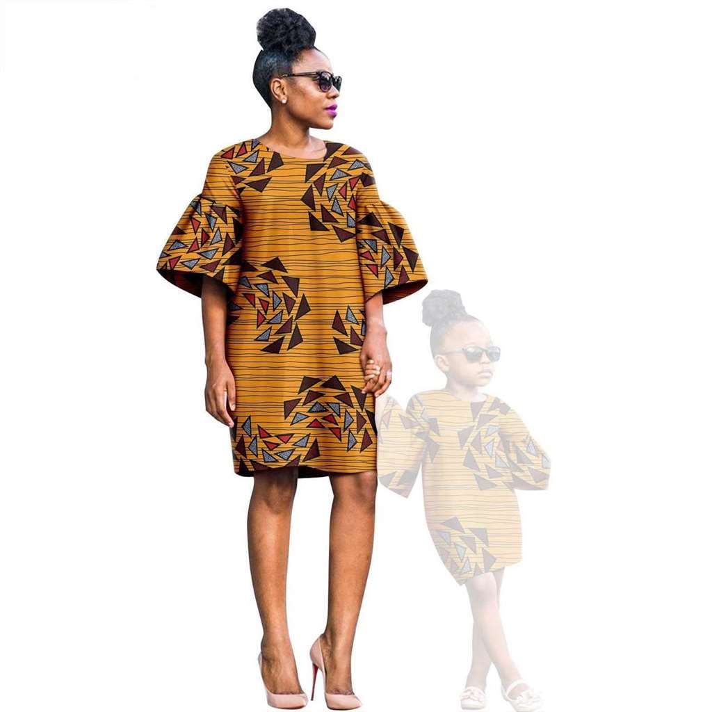 African Print Dresses for Women and Girls Sleeve Vestidos FM020-1