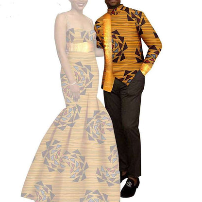 African Mermaid Print Dresses Match Men suits Sets