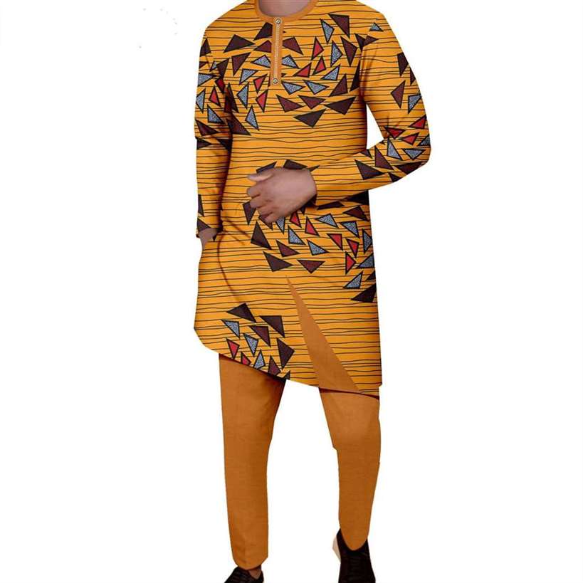 African Print Dresses Match Men Outfits Long Top and Pant Sets