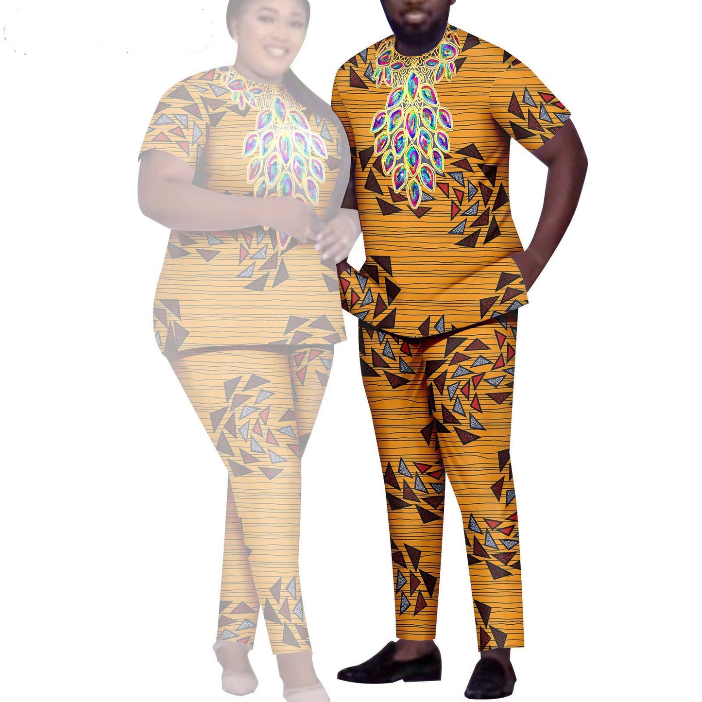 African Men Suits Patchwork Print Sets Match Women Outfits