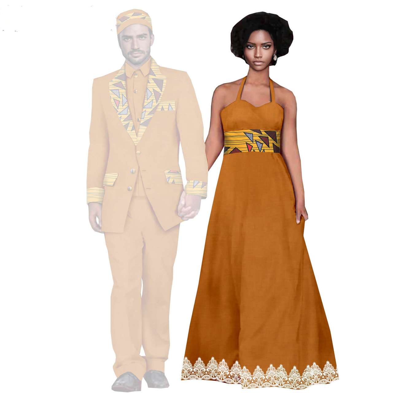 African Clothes Women Long Dresses Match Men Suits Sets