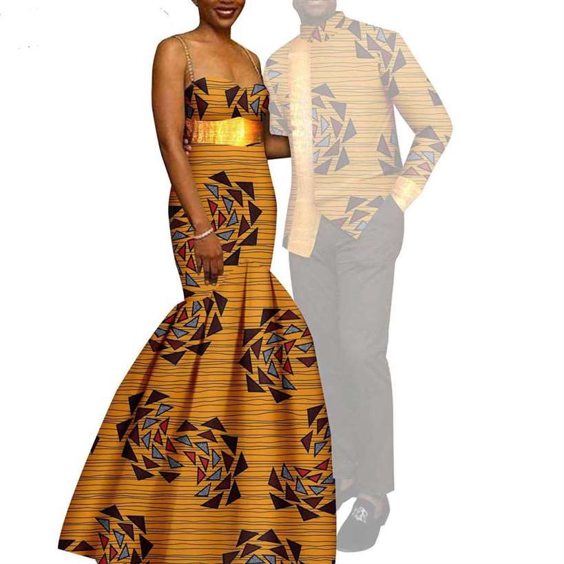 African Mermaid Print Dresses Match Men suits Sets