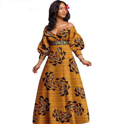 African Women Print Long Dresses Match Men Suit Sets