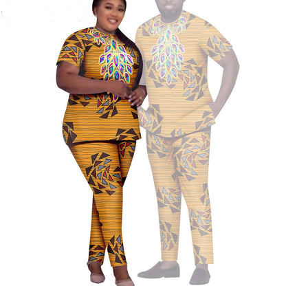 African Men Suits Patchwork Print Sets Match Women Outfits