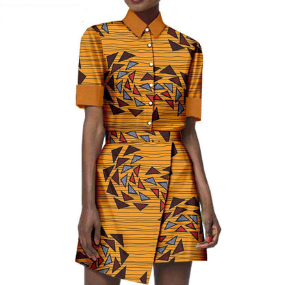 African Clothes Women Print Skirts Sets Men Suits