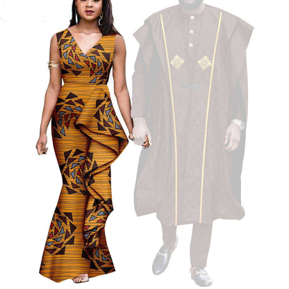 Couple Clothes African Print Women Dresses Men Outfits CC029-1