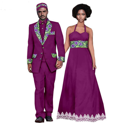 African Clothes Women Long Dresses Match Men Suits Sets