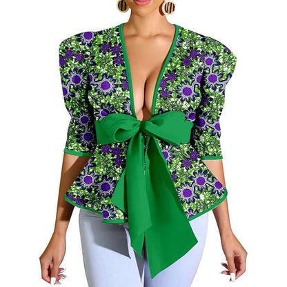 African Clothes Jacket Coat Deep V Top Casual Shirts Ankara Print